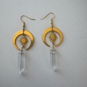 Gold and Clear Crystal Dangle Earrings